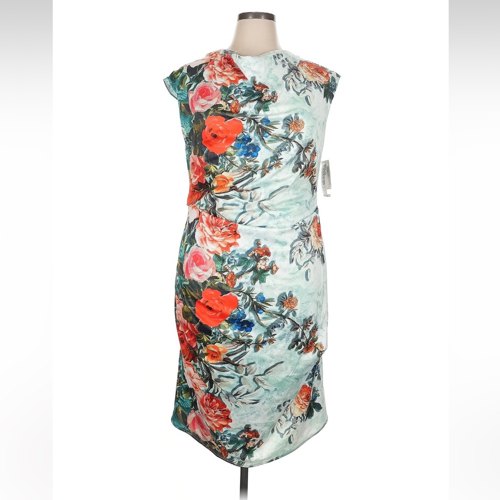 Rene Ruiz Elegant Floral Midi Dress in Red and Blue